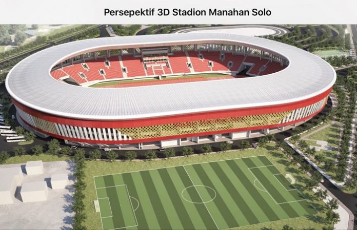 Stadion Manahan Surakarta akan direvitalisasi pada bangunan tribun barat, tribun timur, tribun utara, tribun selatan, dan perbaikan kualitas lapangan. Foto : Kementerian PUPR